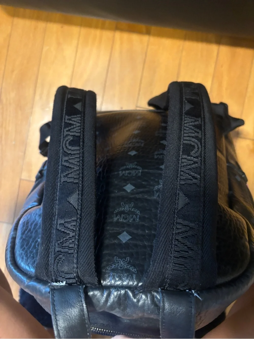 MCM Black Logo-Print Leather Backpack